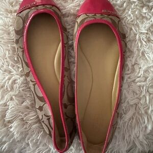 Coach Women's Pink and Brown Ballet Flats